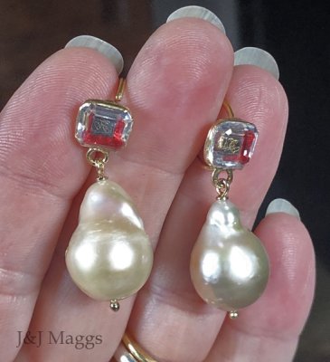 17th century Stuart crystal earrings, tops with pearl drops [26587]